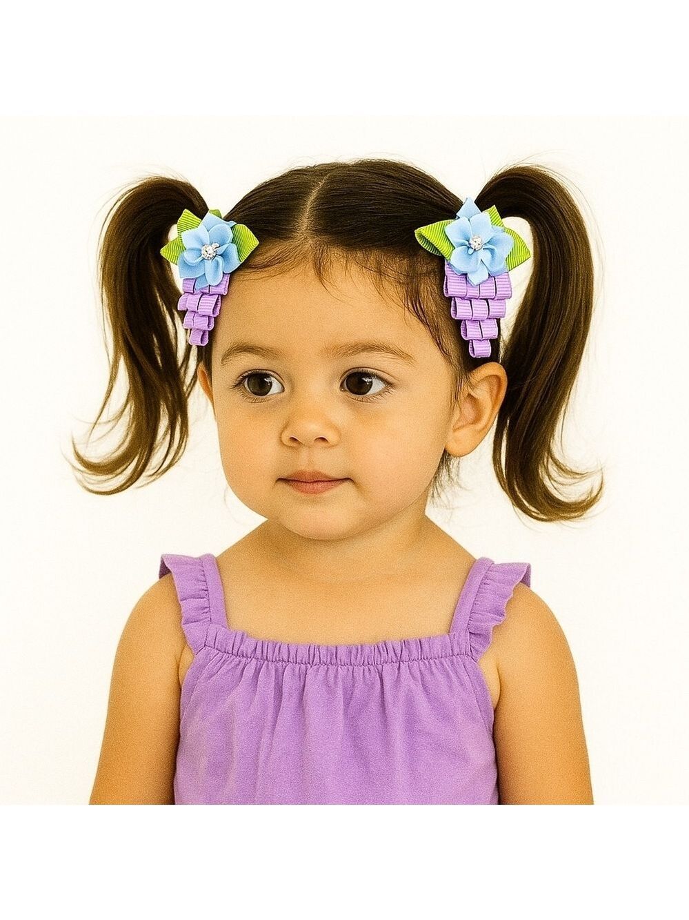 Hand Crafted purple ribbon hair accessory kids alligator clip fruit simulation